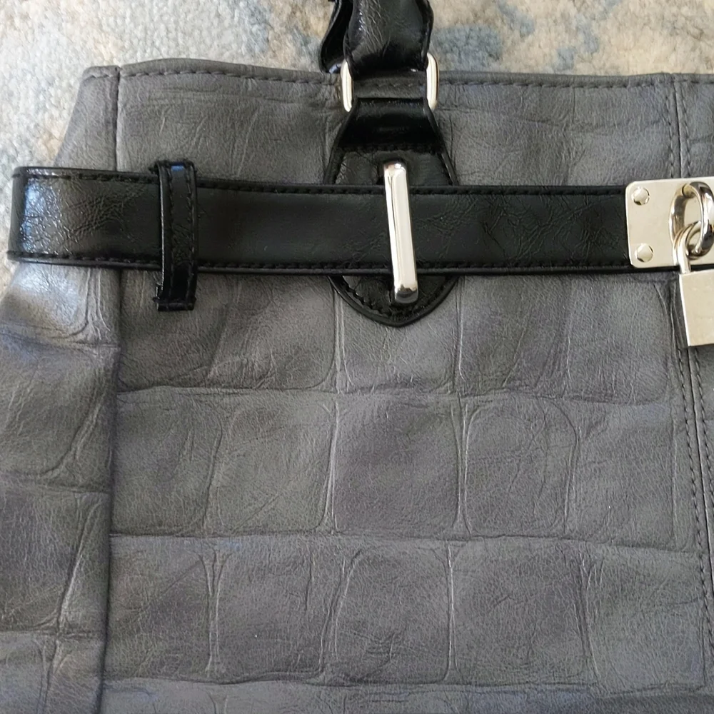 Maurices Faux Leather Silver Padlock Shoulder Handbag Gray